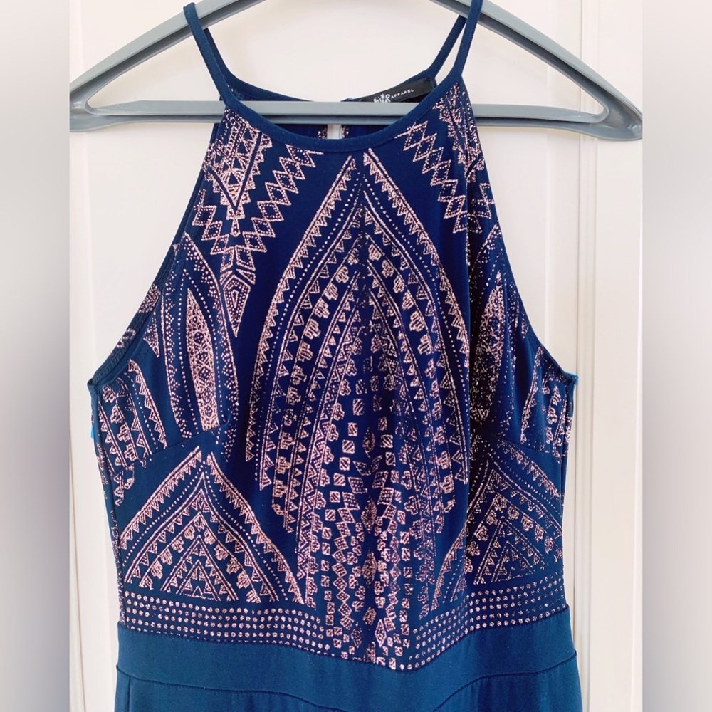 JUMP APPAREL Navy Blue Halter Glitter Jumpsuit - Picture 4 of 7
